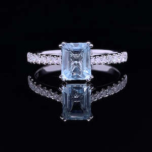 Emerald Cut Aquamarine & Moissanite