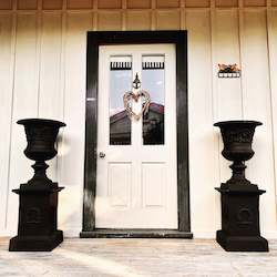 Cast Iron Urns on Plinths (Black)