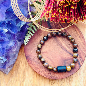 Zodiac Tiger Eye and Black Oynx stretch bracelet Strength Within