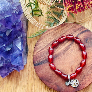 Carnelian with Tree of Life charm stretch bracelet Strength Within