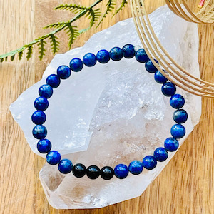 Lapis lazuli with black agate stretch bracelet Strength Within