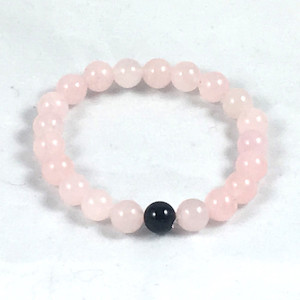 Rose Quartz and Black Agate Stretch Bracelet Strength Within