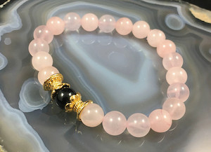 Rose Quartz and Black Agate Stretch Bracelet Strength Within