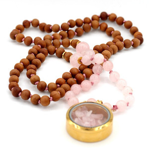 Rose Quartz and Sandalwood Mala Strength Within