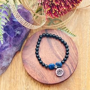 Obsidian & Lapis Lazuli stretch bracelet Strength Within