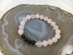 Rose Quartz and Lava Stone Crystal Stretch Bracelet Strength Within