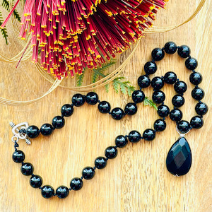 Black Onyx Pendant Necklace Strength Within