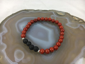 Red Jasper and Lava Stone Crystal Stretch Bracelet Strength Within