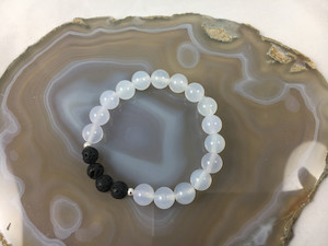 White Jade and Lava Stone Crystal Stretch Bracelet Strength Within