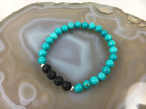 Turquoise and Lava Stone Crystal Stretch Bracelet Strength Within