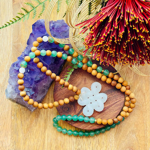 Jade Karmic Knot Strung Mala Strength Within