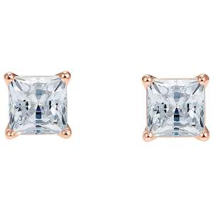 ATTRACT SQUARE PIERCED EARRINGS, WHITE, ROSE-GOLD TONE PLATED