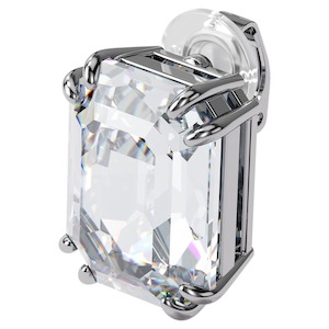 Mesmera Octagon Cut Clip Earring, Single, White, Rhodium Plated