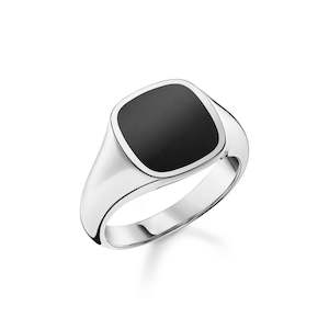 Gents Sterling Silver Rebel Onyx Square Signet Ring