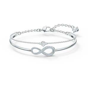 Infinity Bangle, White, Rhodium Plated