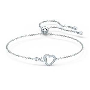 INFINITY HEART BRACELET, WHITE, RHODIUM PLATED