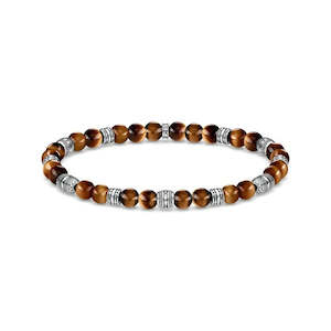 Sterling Silver Rebel Tigers Eye Bead Bracelet 17cm