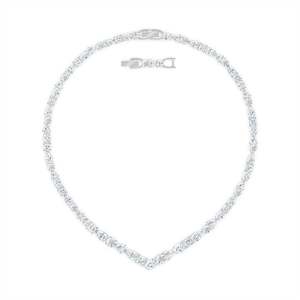 Tennis Deluxe Mixed V Necklace, White, Rhodium Plated