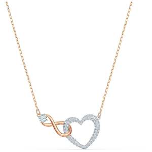 Infinity Heart Necklace, White, Mixed Metal Finish