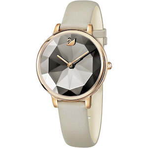 Crystal Lake Watch, Leather Strap, Grey - Rose-gold Tone