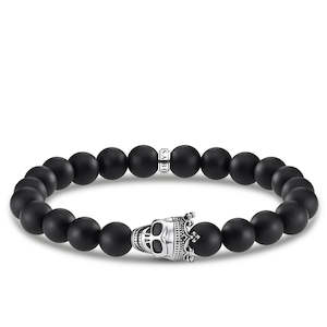 CROWN SKULL KING BLACK OBSIDIAN BRACELET