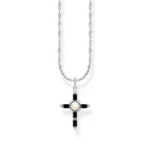 True Romance Pearl Black Cross Necklace