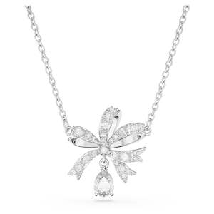 Hyperbola Necklace Bow, Small - White, Rhodium