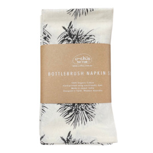 Homewares: Fair Trade Bottlebrush Print Organic Cotton Napkin Set of 6 – Black