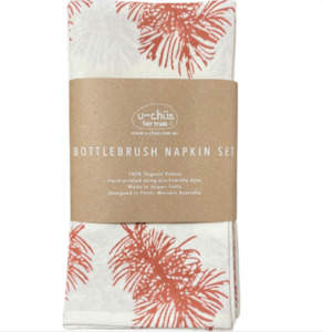 Homewares: Fair Trade Bottlebrush Organic Cotton Napkin Set of 6 – Ochre