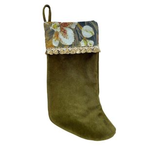 Zero Waste Christmas Stocking – Gold and Olive Velvet