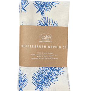 Fair Trade Bottlebrush Print Organic Cotton Napkin Set of 6 – Blue