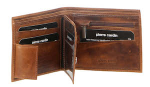 Mens Wallet Range: Pierre Cardin Rustic Leather Bi-Fold Mens Wallet in Cognac (PC2812)