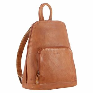 Milleni: Milleni Ladies Nappa Leather Twin Zip Backpack in Cognac (NL10767)