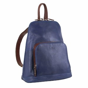 Milleni Ladies Nappa Leather Twin Zip Backpack in Indigo-Chestnut (NL10767)