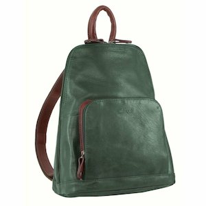 Milleni Ladies Nappa Leather Twin Zip Backpack in Emerald-Chestnut (NL10767)