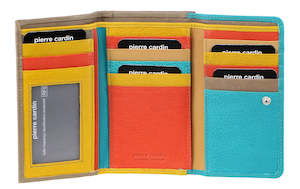 Pierre Cardin MultiColour Leather Ladies Tri-Fold Wallet in Taupe-Turquoise (PC3261)