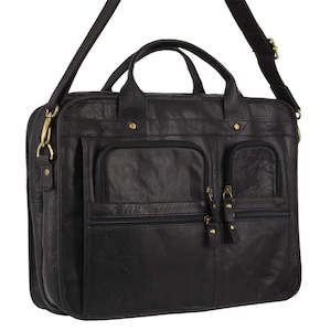 Pierre Cardin Rustic Leather Computer Bag in Black (PC3135)