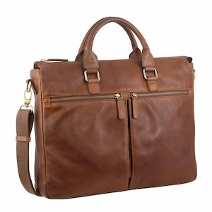 Pierre Cardin Rustic Leather Multi-Zip Computer Bag