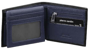 Bi Fold Wallets: Pierre Cardin Italian Leather Mens Two Tone Bi Fold Wallet in Black/Navy (PC2630)