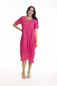 Orientique | Essentials Linen Blend Bubble Dress - Hot Pink