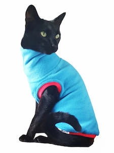 STYLECOM.NZ - Bright Blue + Red Fleece Cat Top - Size S