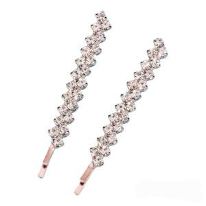 Rhinestone + Rose Gold Coloured Hair Clips x2