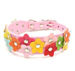 Pink Flower Power Dog Collar - M