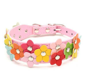 Pink Flower Power Dog Collar - S