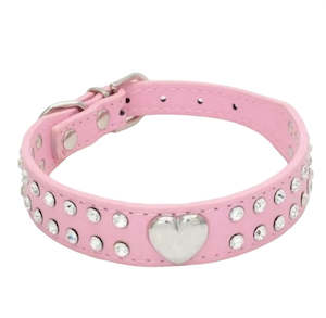 Small Heart & Rhinestone Dog Collar ~ Black Or Pink • XXS