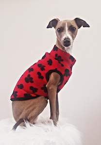 STYLECOM.NZ ~ Designer Dog / Cat Top Sleeveless  Red Paw Print ~ Size Small