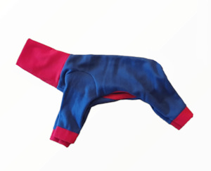 Dog Pjs: STYLECOM.NZ • DESIGNER DOG PJS - DUSKY BLUE + RED NECK/ TRIM • SIZE M