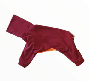 STYLECOM.NZ • DESIGNER DOG PJS - CLARET RED + ORANGE TRIM • SIZE M