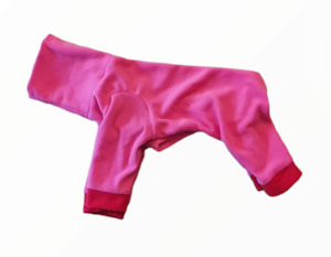 STYLECOM.NZ • DESIGNER DOG PJS • BRIGHT PINK + RED TRIM • SIZE S