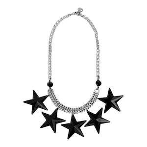 GLN020  Black Stars Necklace Silver